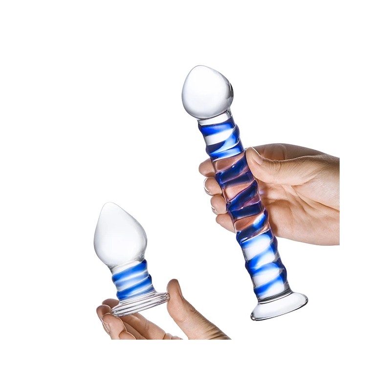 Szklane dildo i plug analny - Glas Double Penetration Set